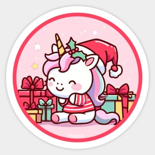 Cute Christmas Unicorn with Holly Sticker